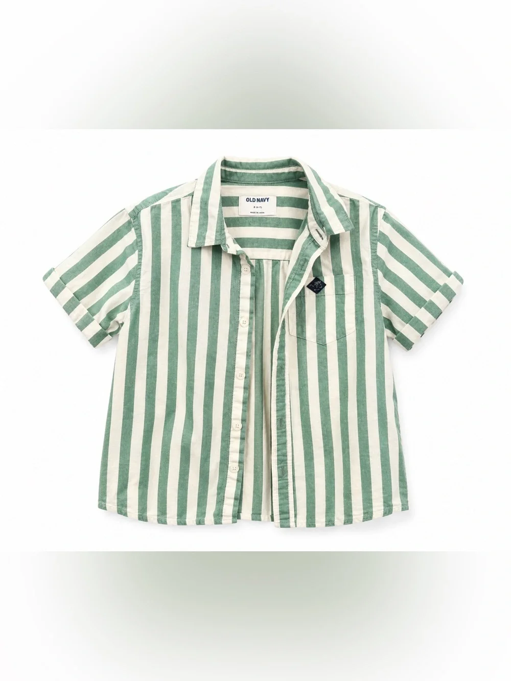 Old Navy Boys Green & White Striped Button-Up